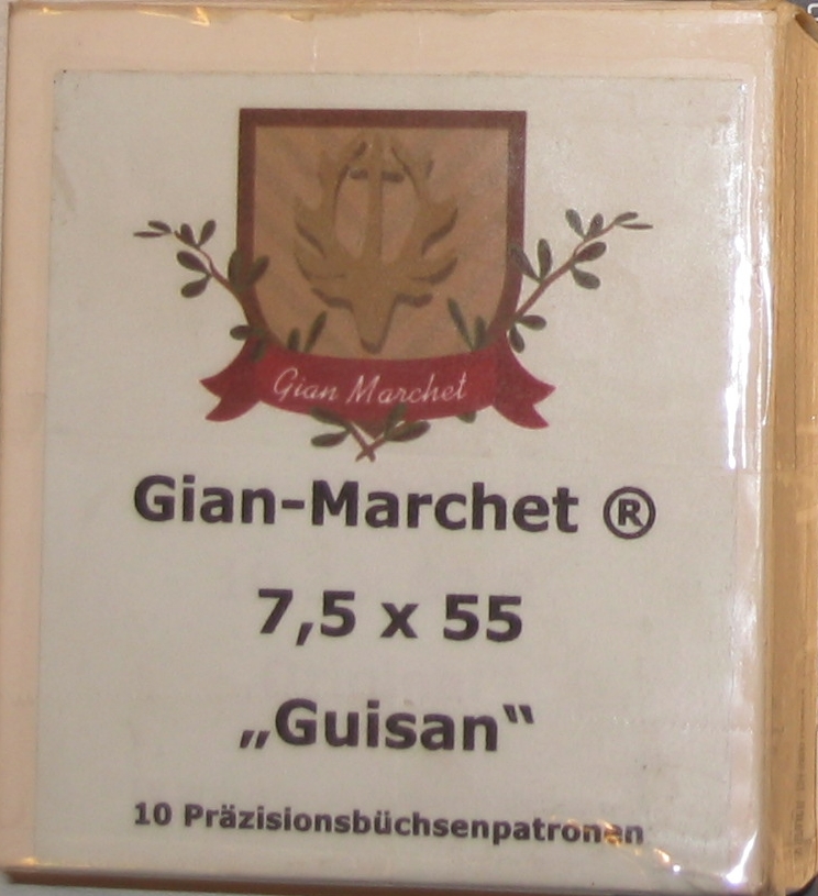 Laborierung im Kaliber 7,5x55 Gian-Marchet mit Guisan